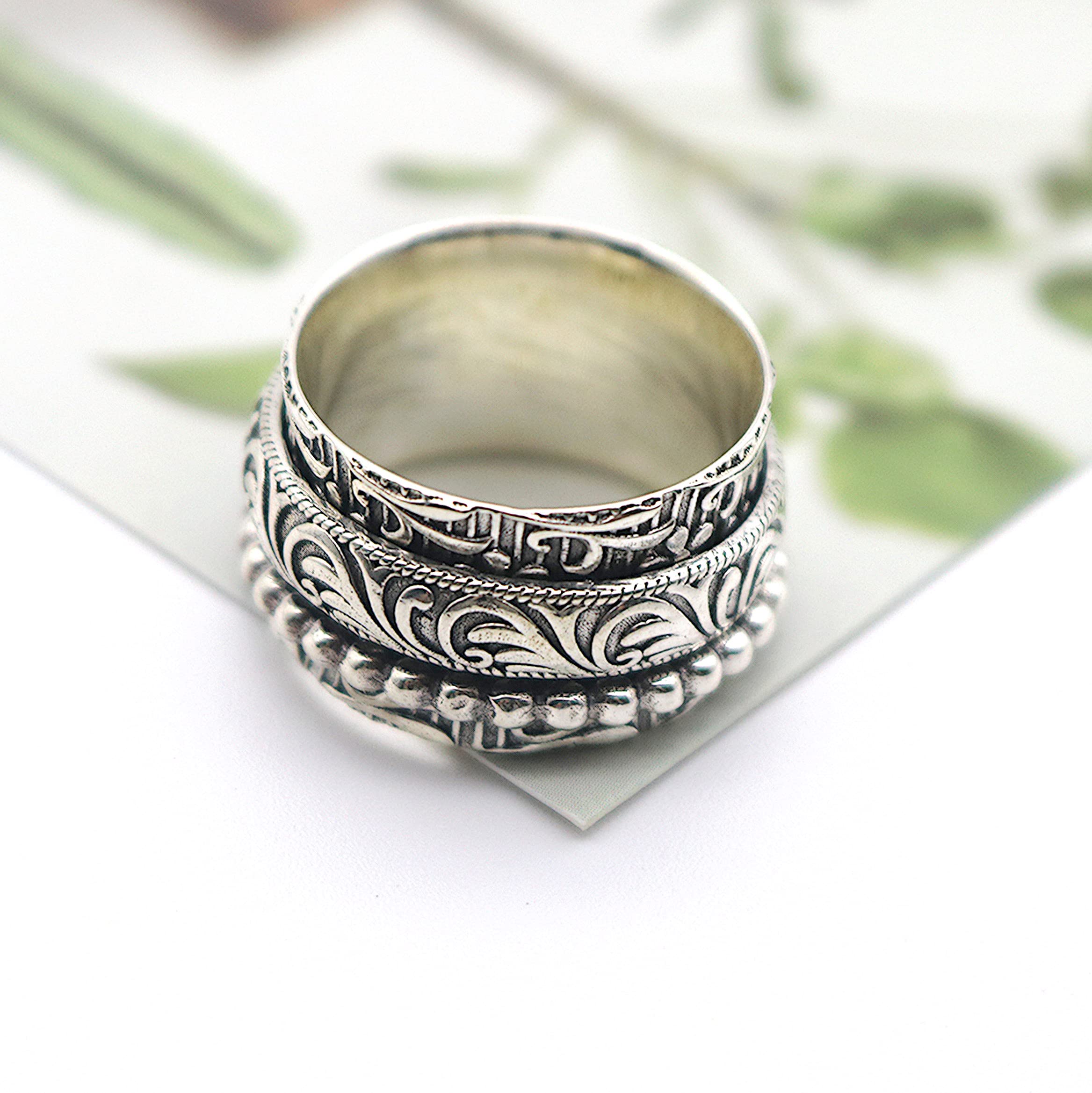 ENERGY STONE Dancer Sterling Silver Meditation Spinner Ring (Style US61) (9.5)