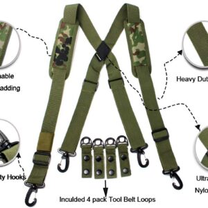 MELOTOUGH Tactical Duty Belt suspenders Police Suspenders Law Enforcement for Duty Battle Belt Suspenders with Padded Adjustable tool belt Suspenders Camo Green