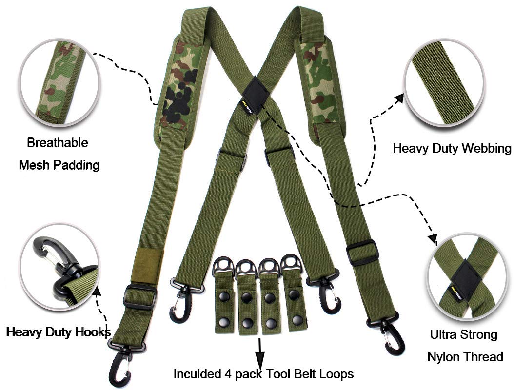 MELOTOUGH Tactical Duty Belt suspenders Police Suspenders Law Enforcement for Duty Battle Belt Suspenders with Padded Adjustable tool belt Suspenders Camo Green