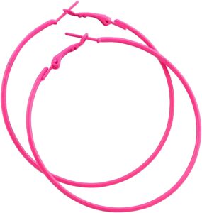 idb classic stainless steel big hoop earrings - 2.32" x 2.48" x 0.07" (59x63x2mm) - multiple colors to choose from (hot pink)