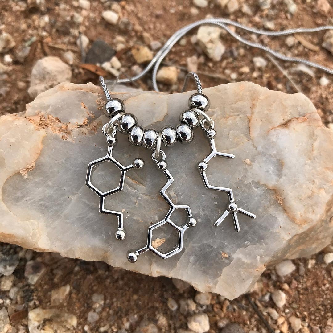 Boutique Academia Serotonin Dopamine and Acetylcholine Neurotransmitter Brain Molecule Necklace - Science Jewelry