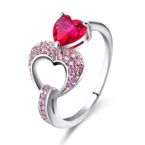 psiroy 925 sterling silver plated simulated ruby spinel heart to heart ring size 8