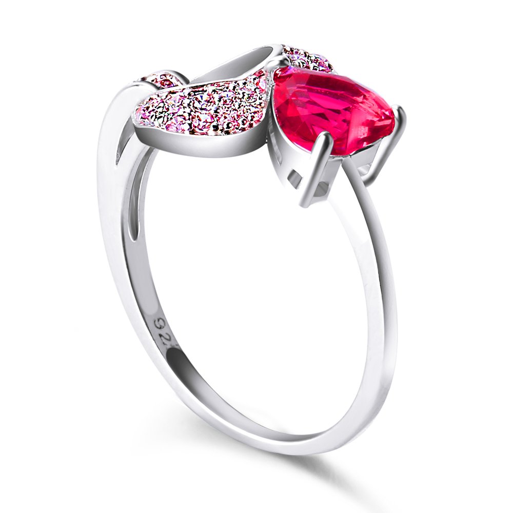 Psiroy 925 Sterling Silver Plated Simulated Ruby Spinel Heart to Heart Ring Size 8