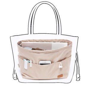 iN. Purse Organizer Insert with zipper Nylon fabric for women Handbags & Totebag beige Size: Large: 15.7"(Top)/12.2"(Bottom) L × 4.9" W × 10" H