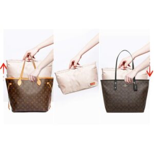 iN. Purse Organizer Insert with zipper Nylon fabric for women Handbags & Totebag beige Size: Large: 15.7"(Top)/12.2"(Bottom) L × 4.9" W × 10" H