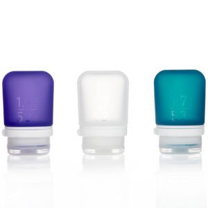 humangear GoToob+ 3-Pack (Small) | Refillable Silicone Travel Bottle | Locking Lid | Food-Safe Material, Clear/Purple/Teal, Small (1.7 fl.oz; 53ml)