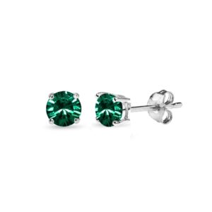 Green Earrings for Women Sterling Silver Studs 4mm European Crystals Earrings for May Birthstone Prom Bridesmaids Holiday Gift Birthday Fashion