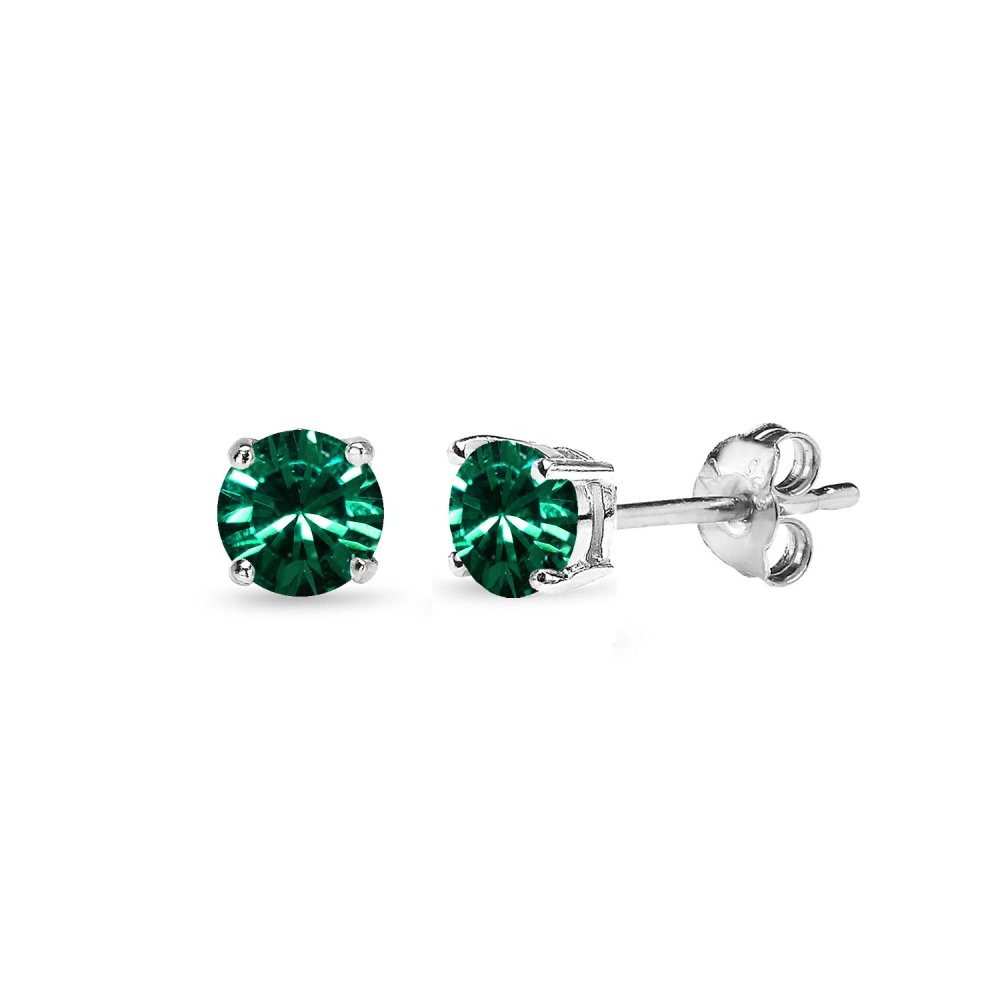 Green Earrings for Women Sterling Silver Studs 4mm European Crystals Earrings for May Birthstone Prom Bridesmaids Holiday Gift Birthday Fashion