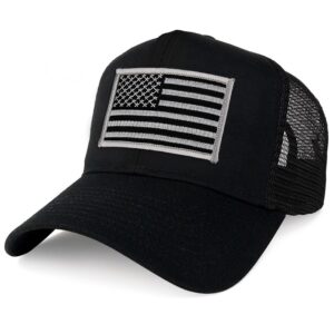 Armycrew XXL Oversize Black Grey USA Flag Patch Mesh Back Trucker Baseball Cap - Black