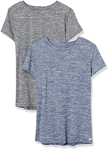 Amazon Essentials Women's Tech Stretch Short-Sleeve Crewneck T-Shirt (Available in Plus Size), Pack of 2, Black Heather/Navy Heather, Small