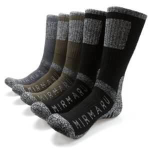 MIRMARU M202-Medium-Men's 5 Pairs Multi Performance Outdoor Sports Hiking Trekking Crew Socks (2Black,2Olive,1Char)