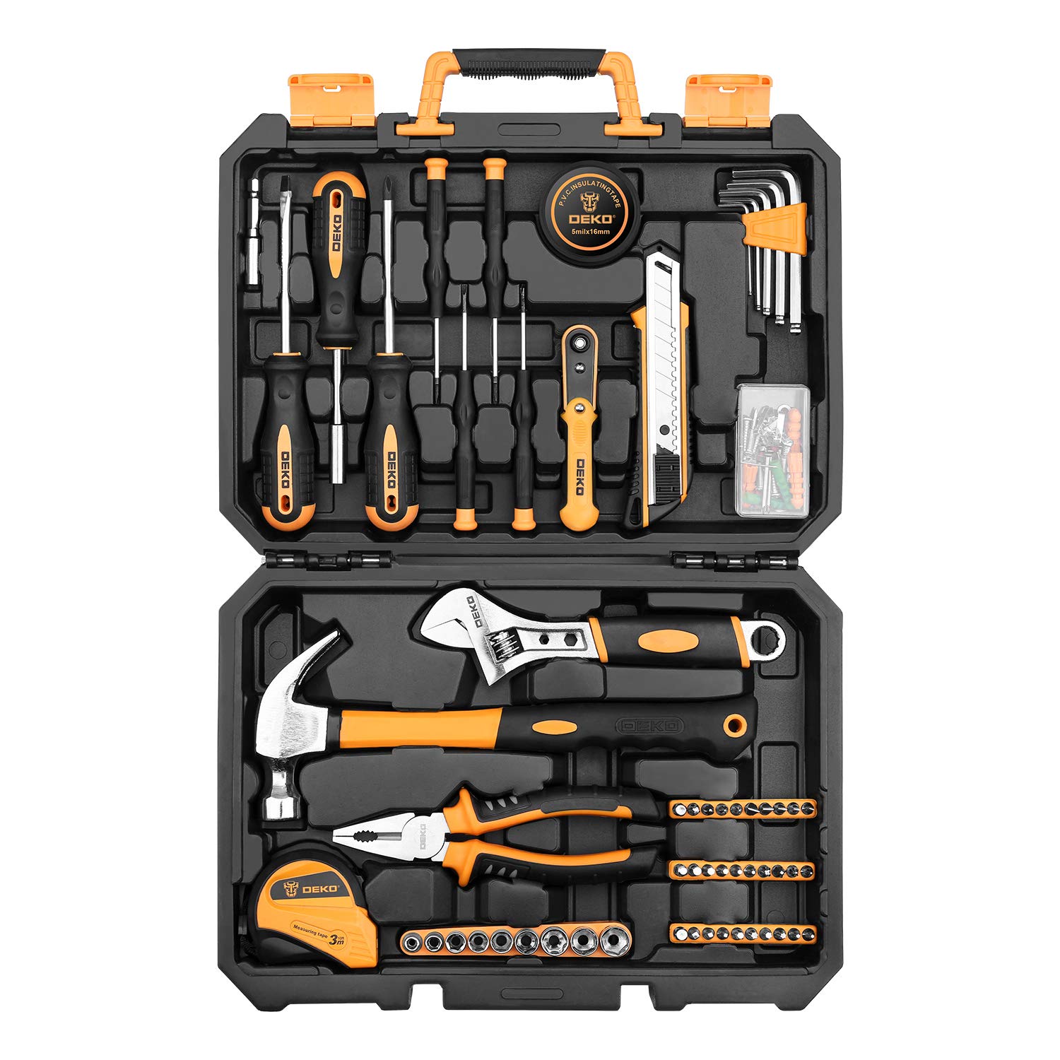 DEKOPRO 100 Piece Home Repair Tool Set,General Household Hand Tool Kit with Plastic Tool Box Storage