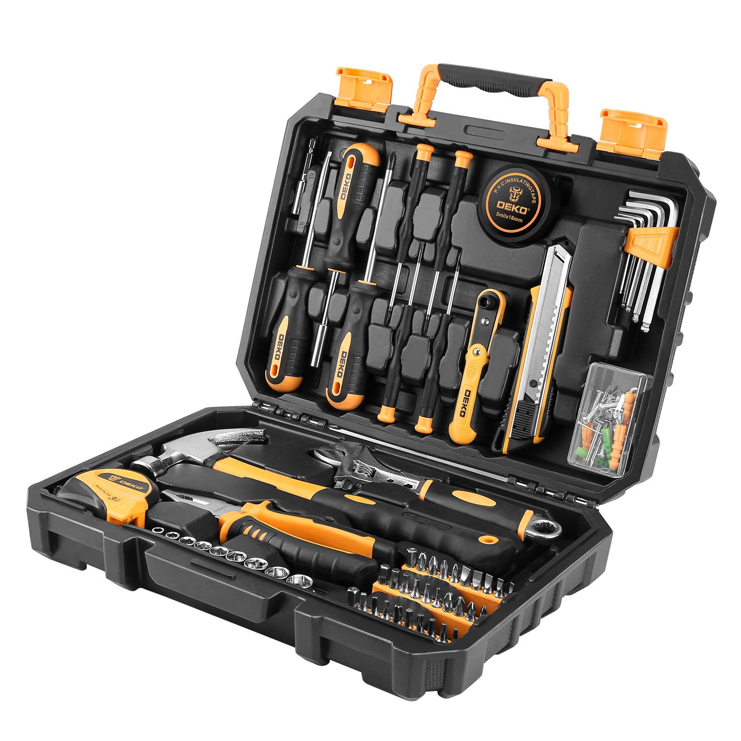 DEKOPRO 100 Piece Home Repair Tool Set,General Household Hand Tool Kit with Plastic Tool Box Storage