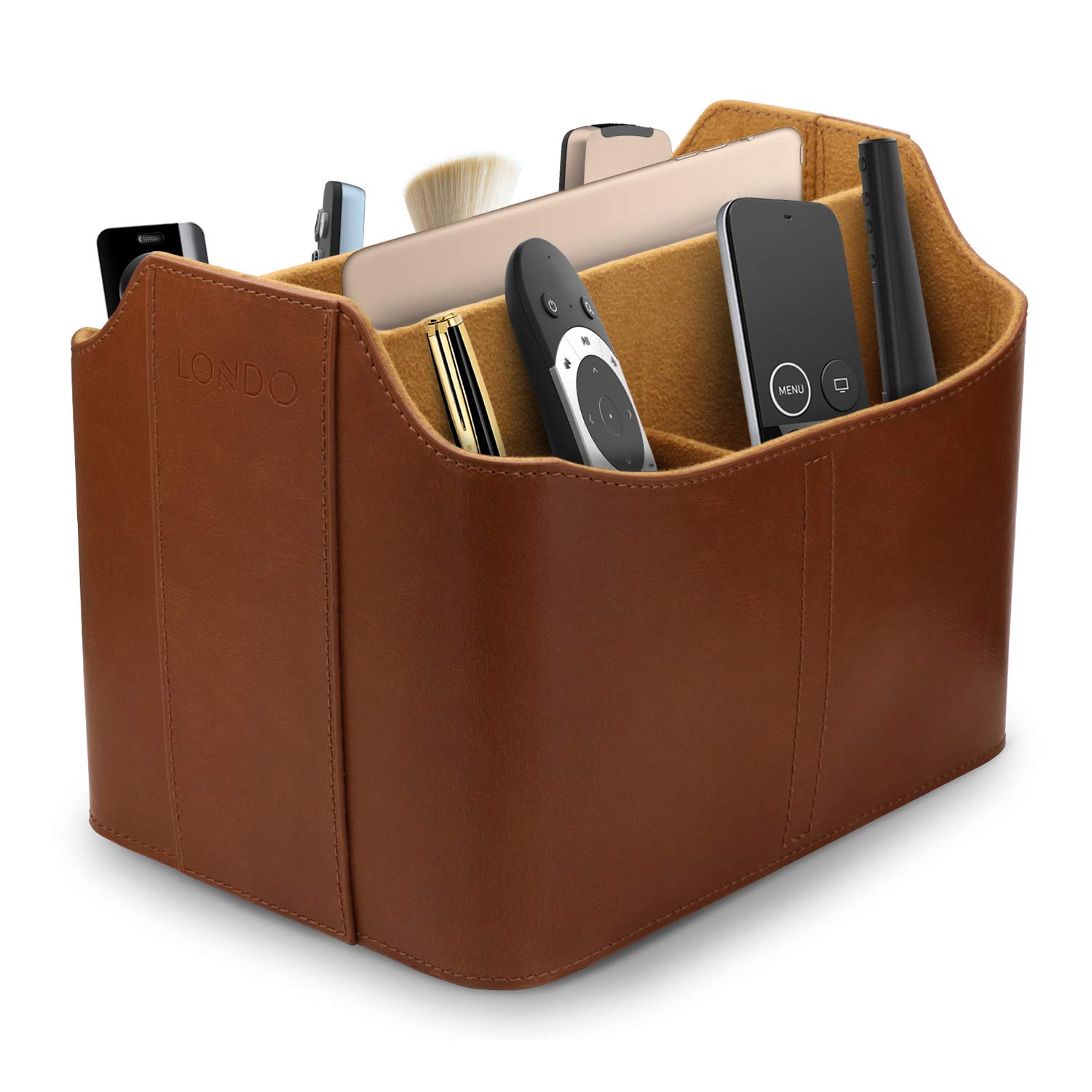 Londo Leather Remote Control Organizer and Caddy with Tablet Slot