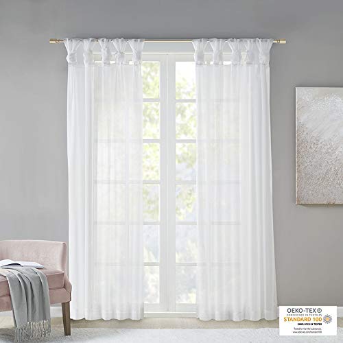 Madison Park Ceres DIY Twisted Tab Sheer Curtain, PAIR PANELS, Lightweight Window Treatment, Voile Privacy, Light Filtering Drape for Bedroom and Apartment, 50 in x 95 in, White 2 Piece