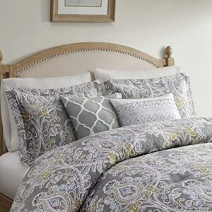 Harbor House Cozy Cotton Comforter Set - Classic Modern Design, All Season Down Alternative Casual Bedding, Matching Shams, Hallie, Damask Grey King(110"x96") 6 Piece