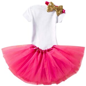 Baby Girl It's My 1st Birthday 3Pcs Outfits Skirt Set Romper+Tutu Dress+Headband Cake Smash Crown Bodysuit - Pink -