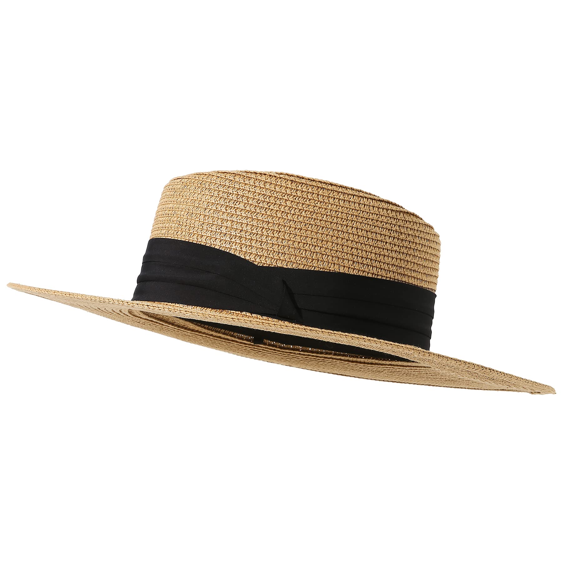 Lanzom UPF50+ Women Wide Brim Straw Panama Sun Hat Boater Summer Beach Sun Hat (Khaki)