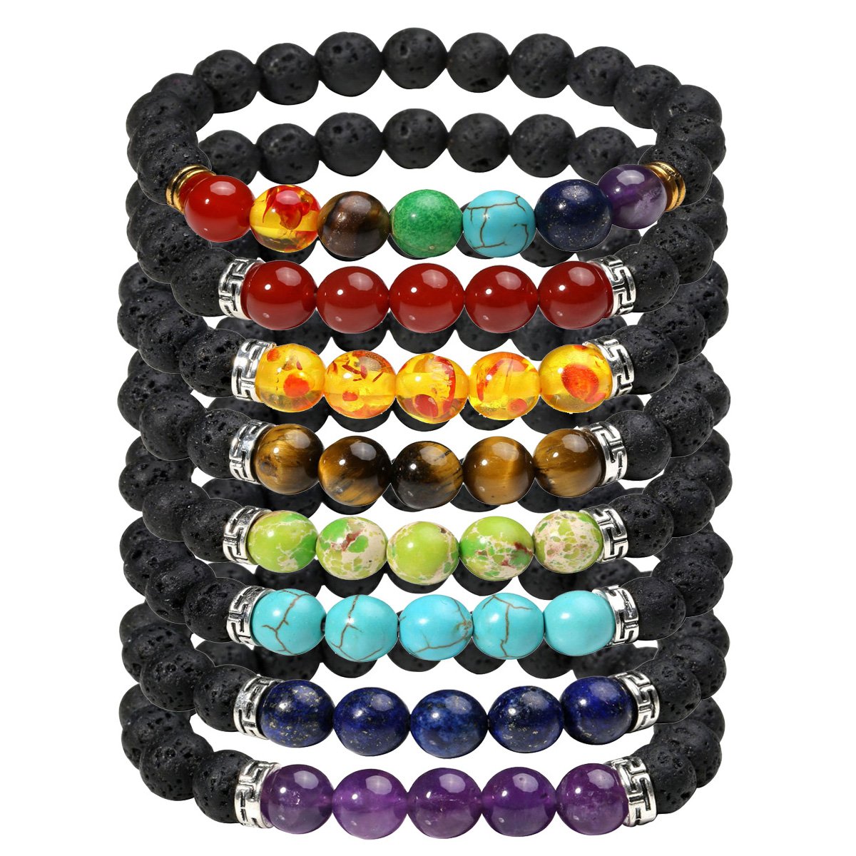 Eigso 7 Pcs Chakra Beaded Stone Bracelets for Women Men Unisex Buddhist Obistian Lava Rock Meditation Wristbands for Woman Man