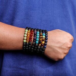 Eigso 7 Pcs Chakra Beaded Stone Bracelets for Women Men Unisex Buddhist Obistian Lava Rock Meditation Wristbands for Woman Man