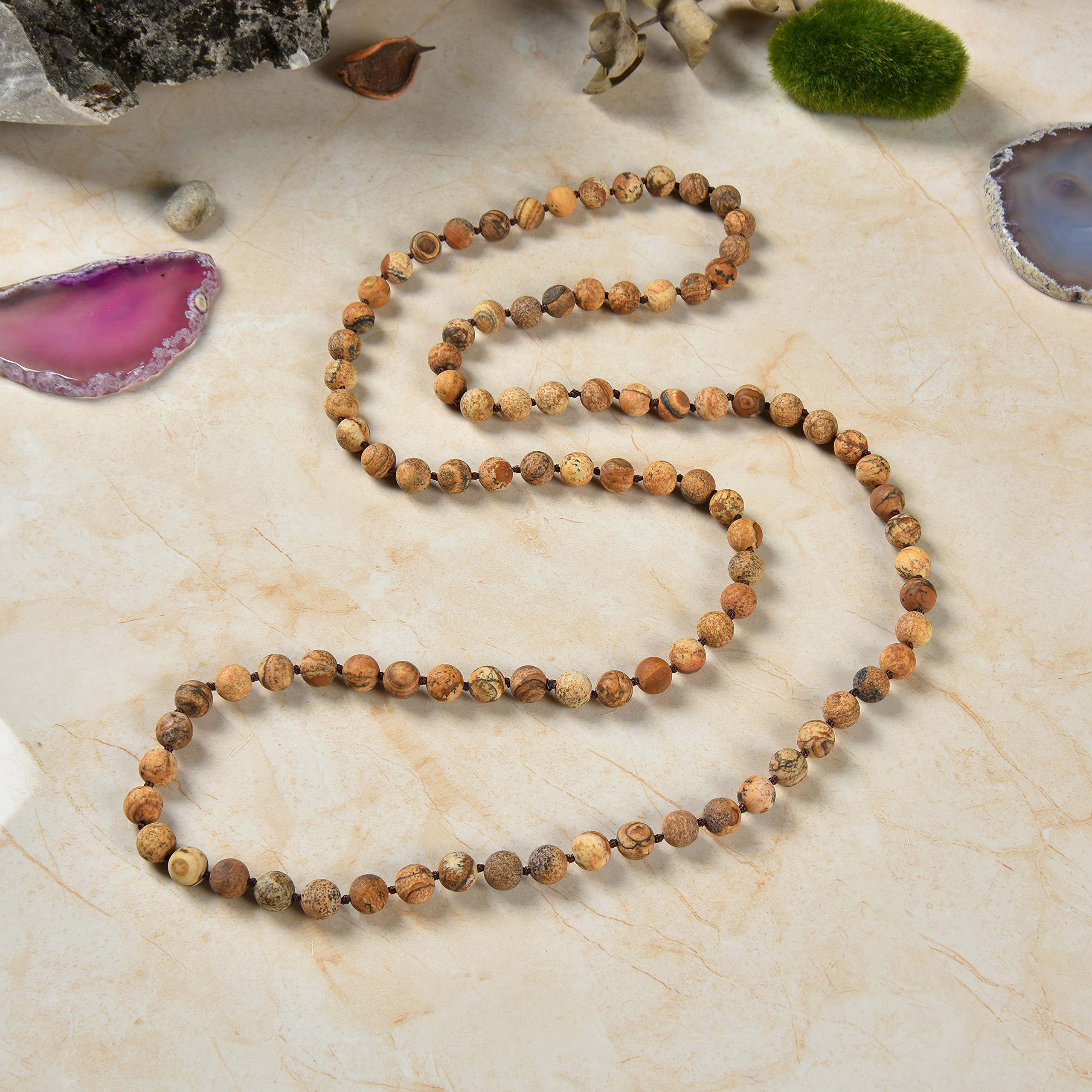 MGR MY GEMS ROCK! 36 Inch 8MM Matte Finish Semi-precious Genuine Picture Jasper Long Endless Infinity Beaded Strand Necklace.