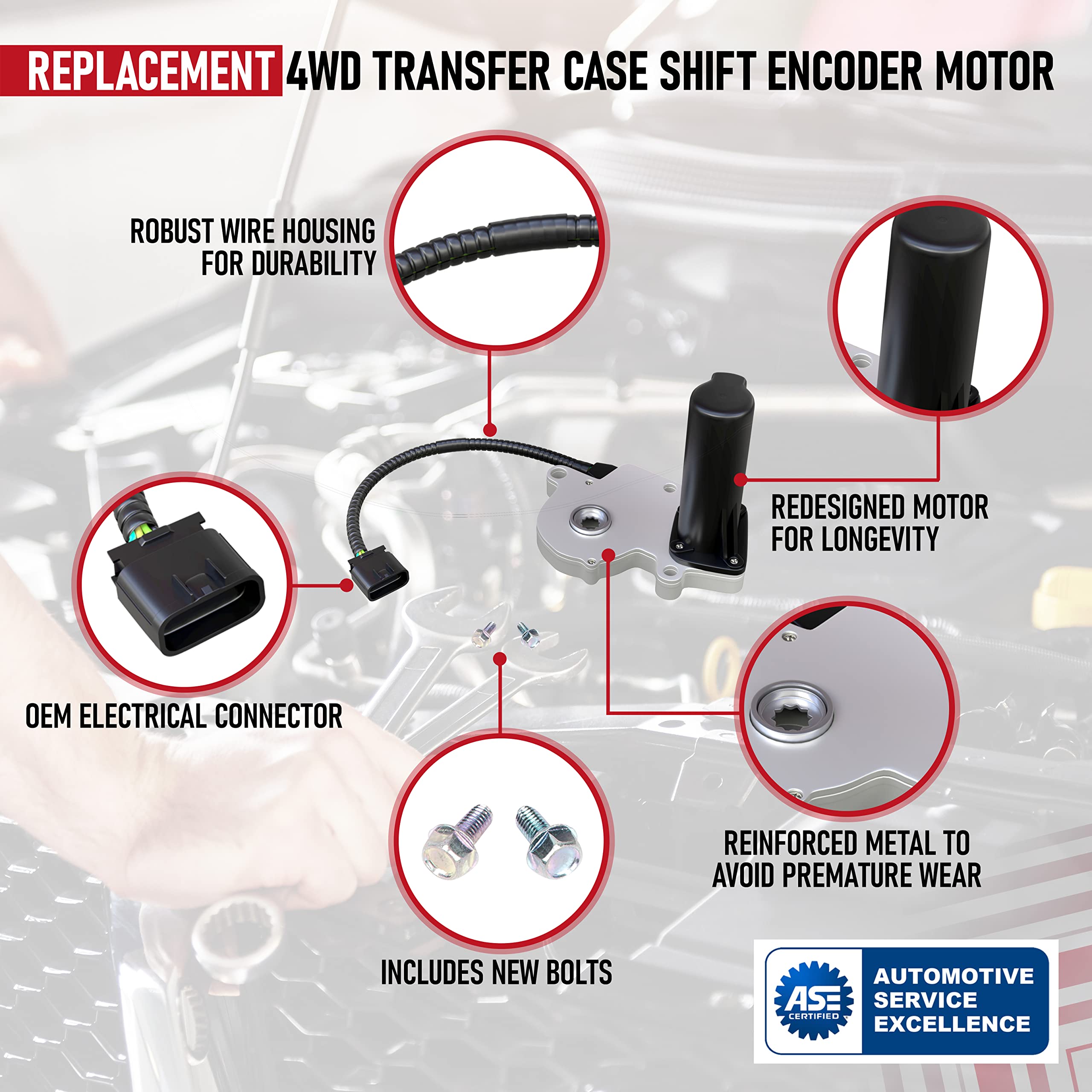 4WD Transfer Case Shift Encoder Motor - Compatible with Chevy, GMC & Cadillac Vehicles - Silverado, Tahoe, Avalanche, Suburban, Ram 1500, 2500, Sierra, Yukon XL - Replaces 19125571, 600910, 88962314