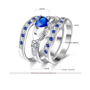 Uloveido Female Blue Love Heart Friendship Ring - Bridal Silver Color Stacking Wedding Engagement Rings Set - Best Promise Rings for Her HR314-8