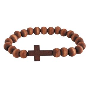 religious fashion jewelry wooden cross bracelet christian for men women, 7 1/2 inch