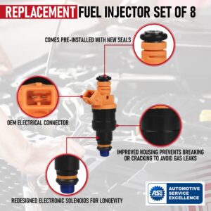 Fuel Injector Set of 8 - Replaces part 280150943, 0280150939, 0280150909 - Compatible with Ford, Lincoln, Mercury Vehicles - E250, F150, F250, F350, E350, Mustang - 4.6L, 5.0L, 5.4L, 5.8L