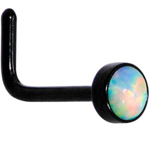 Body Candy Black Anodized Steel White 3mm Synthetic Opal Inlay L-Shape Nose Stud Ring 20 Gauge 1/4"