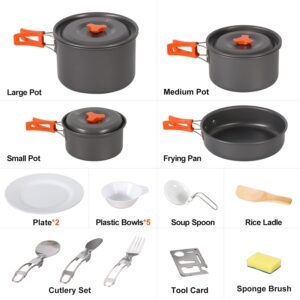 REDCAMP 22 PCS Camping Cookware Set for Family, Compact & Folding Backpacking Cookset for 4-5 Persons, Anodized Aluminum Lightweight Camping Pots and Pans Set