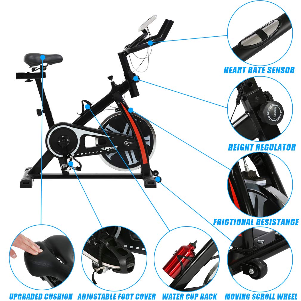 Cycling Bike Exercise Bike Indoor cycling bike Bicycle Cardio Fitness Cycle Trainer Heart Pulse w/LED Display Exercise Bikes Stationary Indoor (Black)