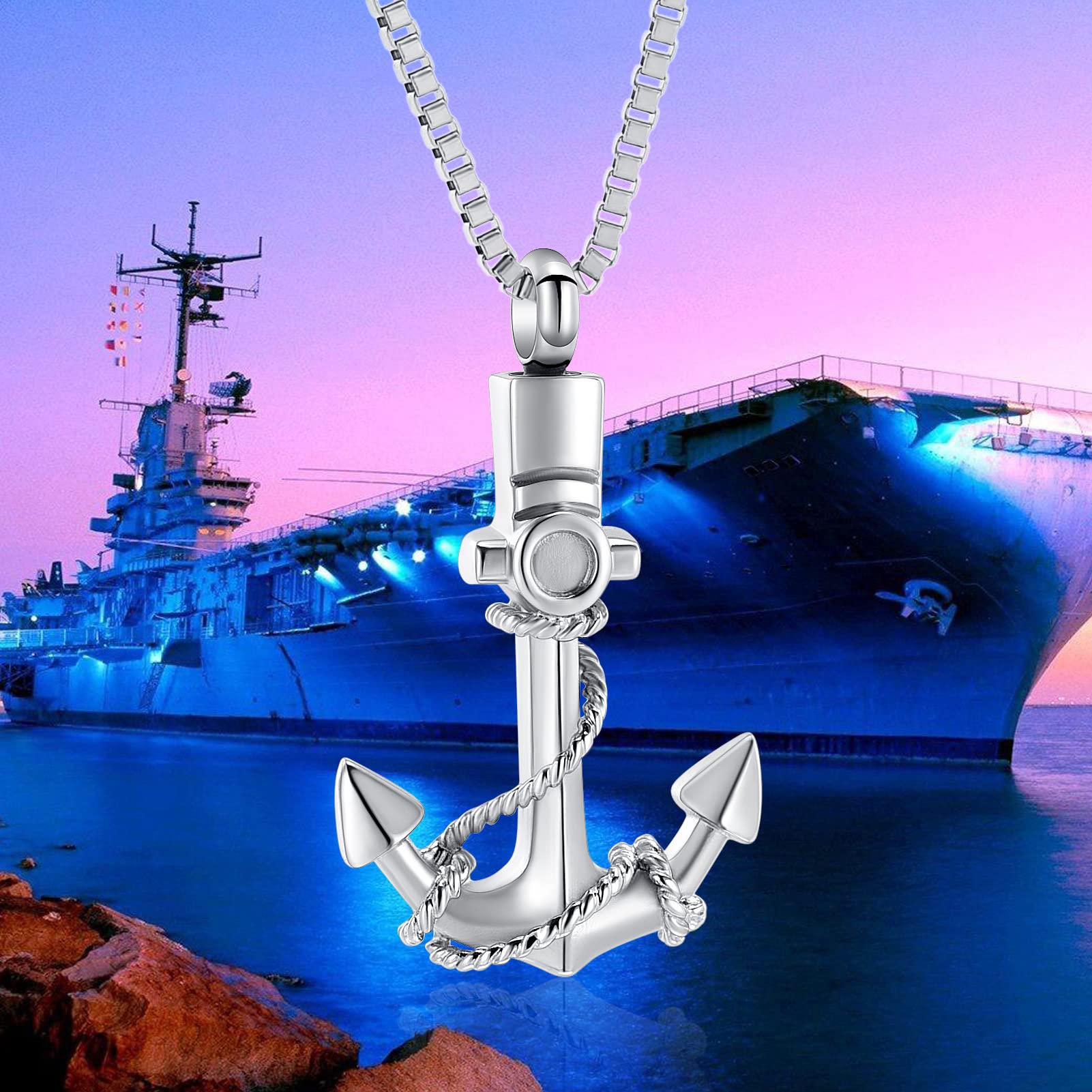 XSMZB Cremation Jewelry for Ashes Anchor Urn Necklace for Men Women Memorial Ashes Holder Keepsake Urn Pendant (Silver)