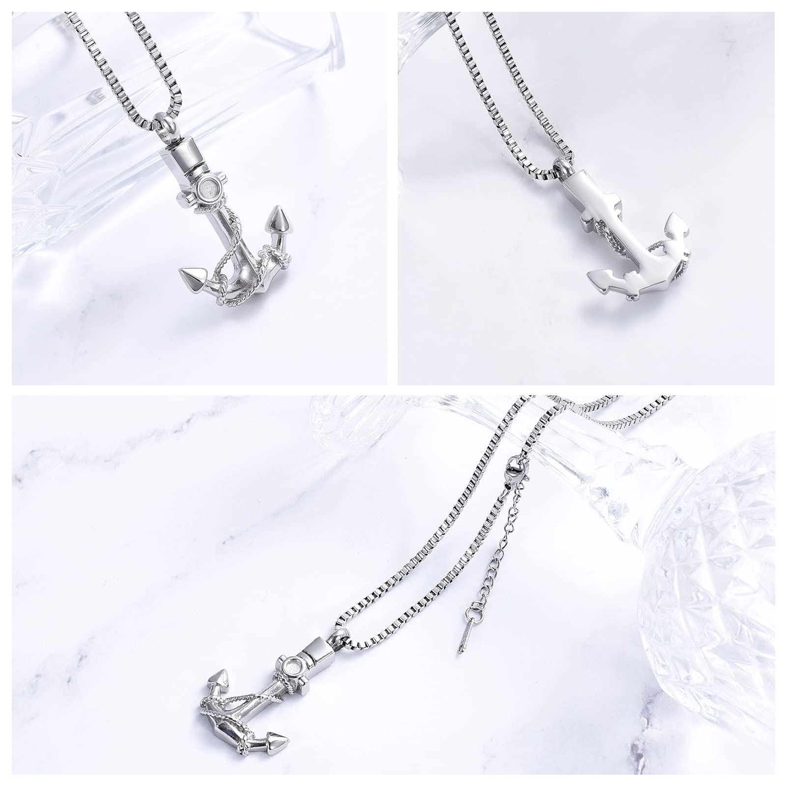 XSMZB Cremation Jewelry for Ashes Anchor Urn Necklace for Men Women Memorial Ashes Holder Keepsake Urn Pendant (Silver)