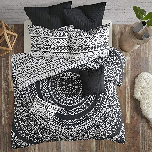 Urban Habitat Larisa Cotton Comforter Set-LuxeTraditional Design All Season Cozy Bedding with Matching Shams, Decorative Pillow, Full/Queen, Reversible Medallion Black 7 Piece