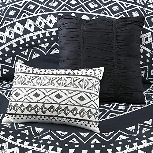 Urban Habitat Larisa Cotton Comforter Set-LuxeTraditional Design All Season Cozy Bedding with Matching Shams, Decorative Pillow, Full/Queen, Reversible Medallion Black 7 Piece