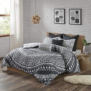 Urban Habitat Larisa Cotton Comforter Set-LuxeTraditional Design All Season Cozy Bedding with Matching Shams, Decorative Pillow, Full/Queen, Reversible Medallion Black 7 Piece