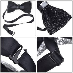 2 Pieces Rhinestone Bow Ties Banquet Bowties Men's Pre-tied Bow Ties for Wedding and Parties (Black and Silver)