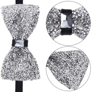 2 Pieces Rhinestone Bow Ties Banquet Bowties Men's Pre-tied Bow Ties for Wedding and Parties (Black and Silver)