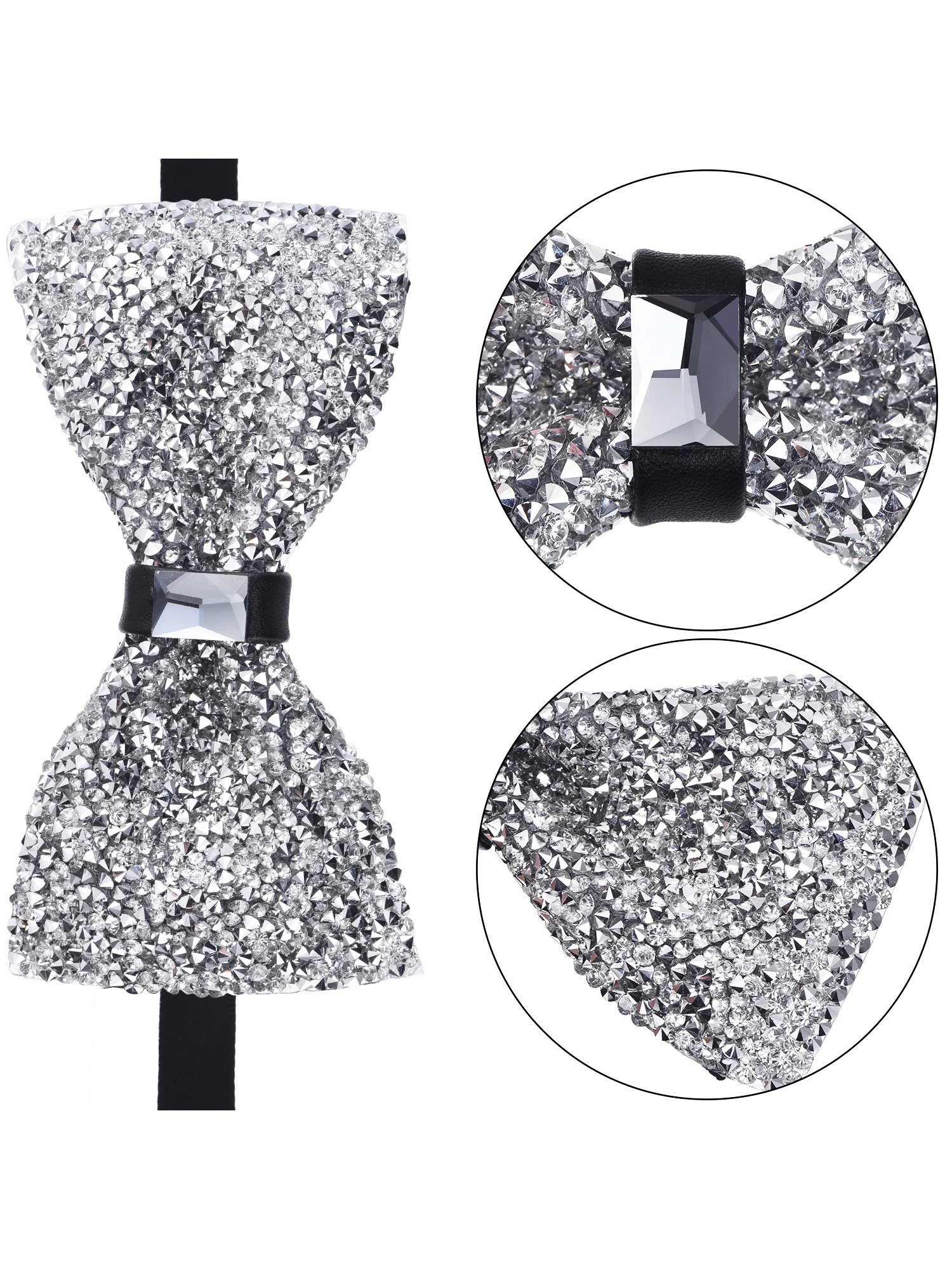 2 Pieces Rhinestone Bow Ties Banquet Bowties Men's Pre-tied Bow Ties for Wedding and Parties (Black and Silver)