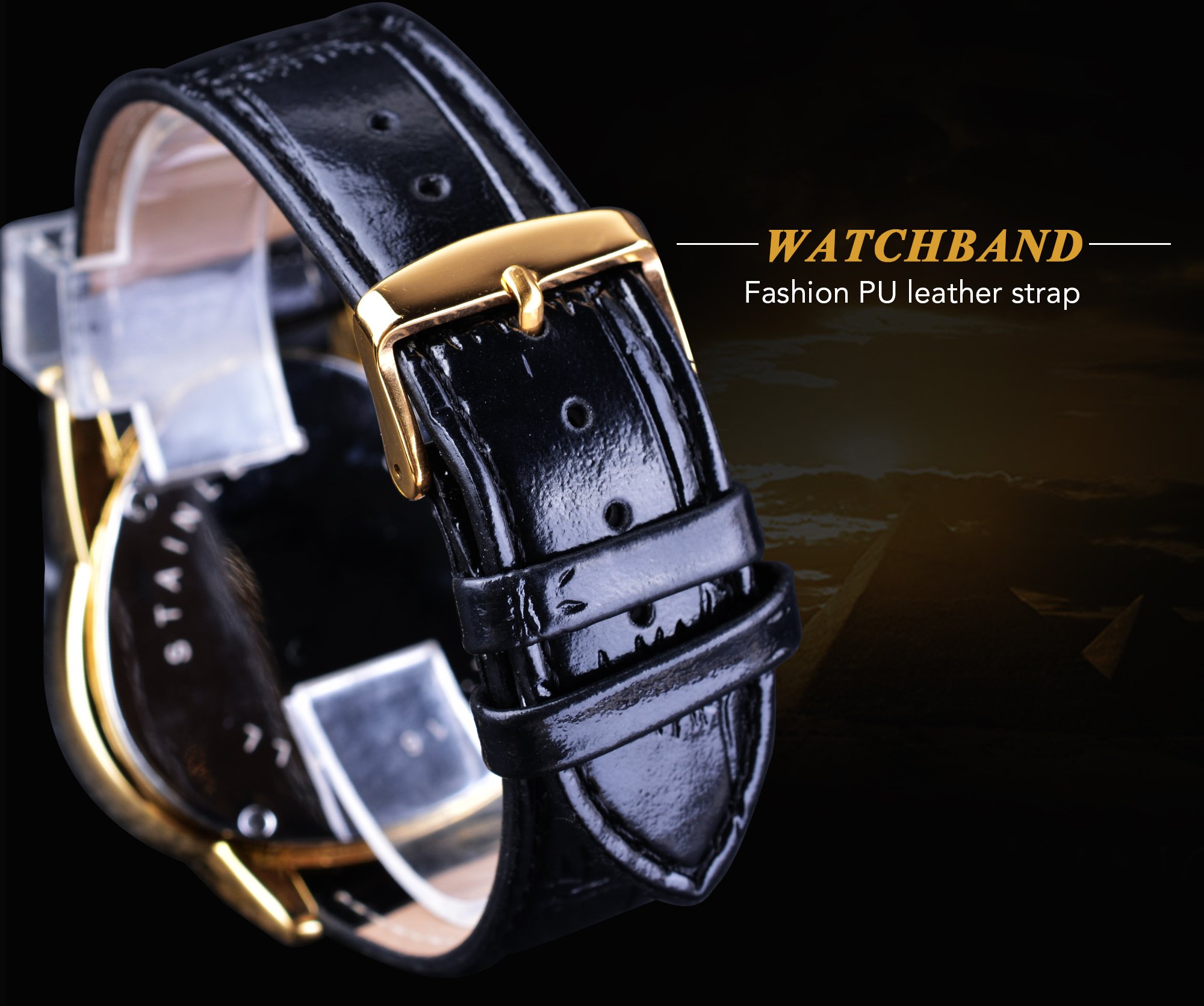 Winner Fashion Mechanical Wrist Watch Triangle Racing Dial, Waterproof Golden Skeleton Dial Automatic Movement Leather Design Mechanical Watch for Men