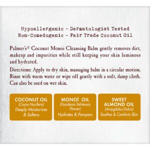 Palmer's Coconut Oil Formula, Coconut Monoi Facial Cleansing Balm and Makeup Remover, 2.25 Ounces