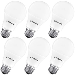 luxrite a19 led light bulb 100w equivalent, 5000k bright white non-dimmable, 1600 lumens, standard led bulb 15w, e26 medium base, ul listed, perfect for table lamps and home lighting (6 pack)