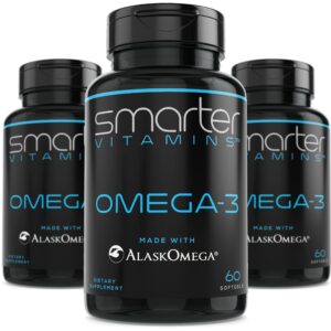 (3 Pack) Smarter Omega 3 Fish Oil, Berry Flavor, Burpless, Tasteless, 2000mg, DHA EPA Triple Strength Brain, Joint and Heart Support, Made with AlaskOmega®