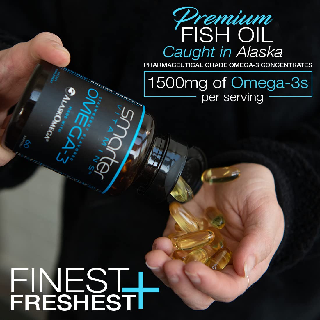 (3 Pack) Smarter Omega 3 Fish Oil, Berry Flavor, Burpless, Tasteless, 2000mg, DHA EPA Triple Strength Brain, Joint and Heart Support, Made with AlaskOmega®