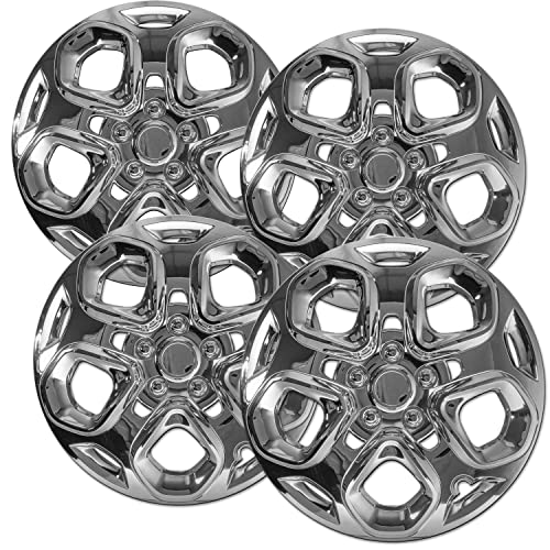 OxGord 17 inch Hubcaps compatible with 2010-2012 Ford Fusion (Set of 4) Wheel Covers, Chrome ABS Wheels- Auto Tire Replacement Exterior Cap Cover - Push on