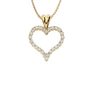 elegant 14k open heart necklace with .50ct diamond in yellow gold, 18"