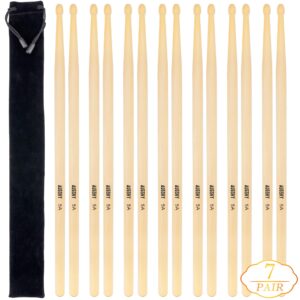 14 packs 7pairs 5a natural drum sticks,wood tip drumsticks with waterproof bag(maple)