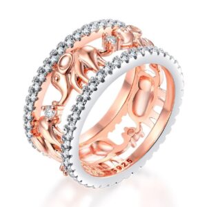 uloveido rose gold plated wide elephant stackable band rings eternity animal ring with 2 rows of cubic zirconia size 6 ra083