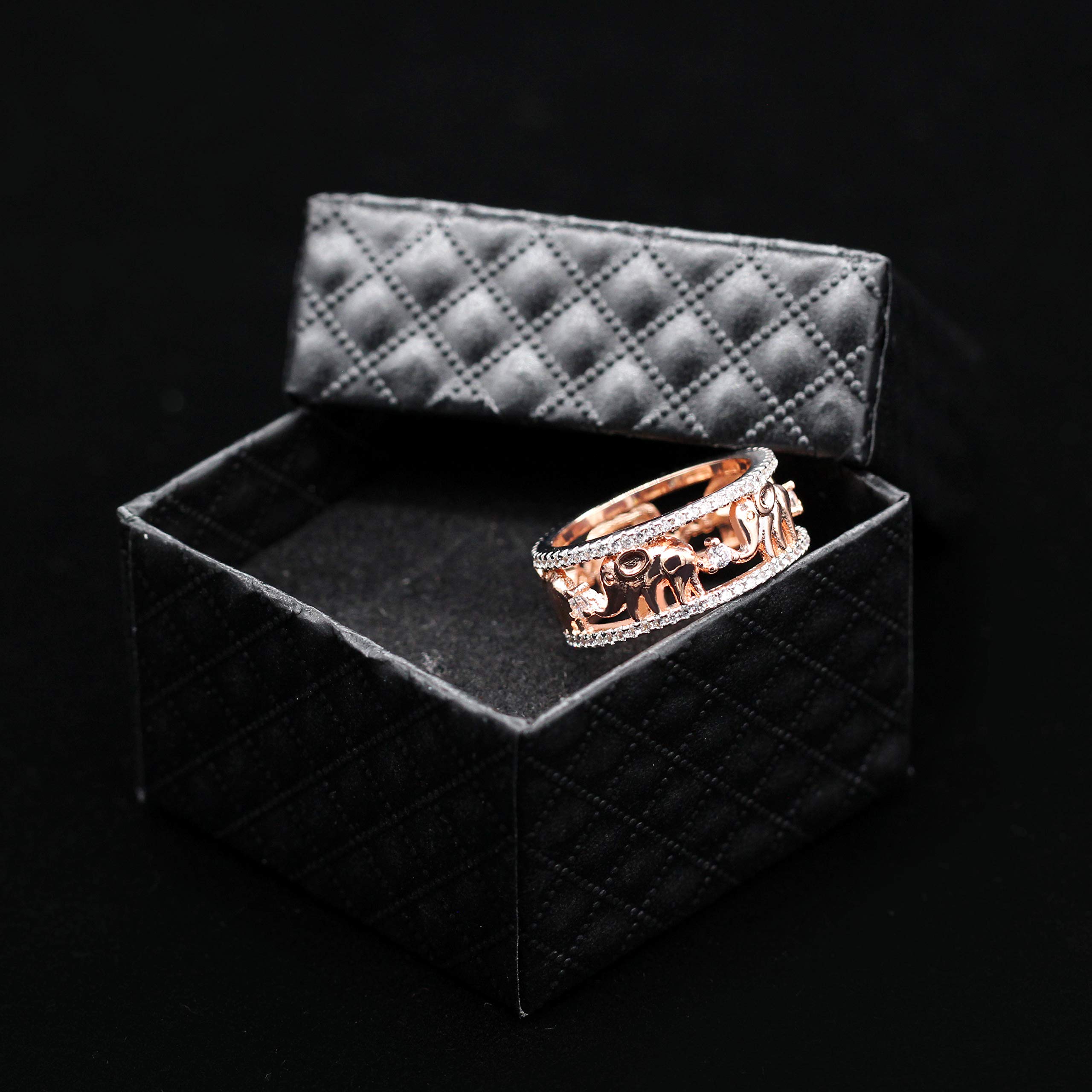 Uloveido Rose Gold Plated Wide Elephant Stackable Band Rings Eternity Animal Ring with 2 Rows of Cubic Zirconia Size 6 RA083